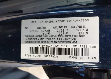 2015 Mazda Mazda3 S Touring из США, поврежденный, VIN JM1BM1L34F1219331